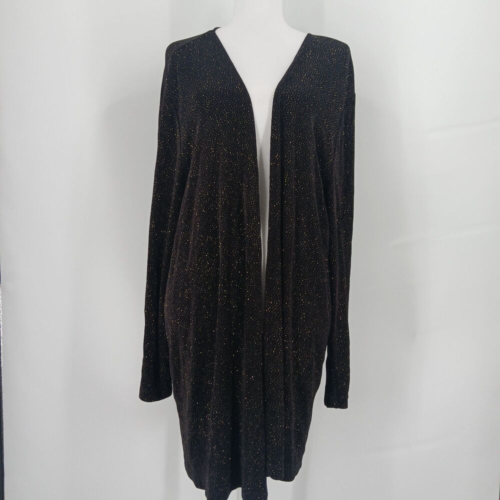 womans vintage Filigree Ltd Black gold glitter Long Sleeve Open Front Cardigan